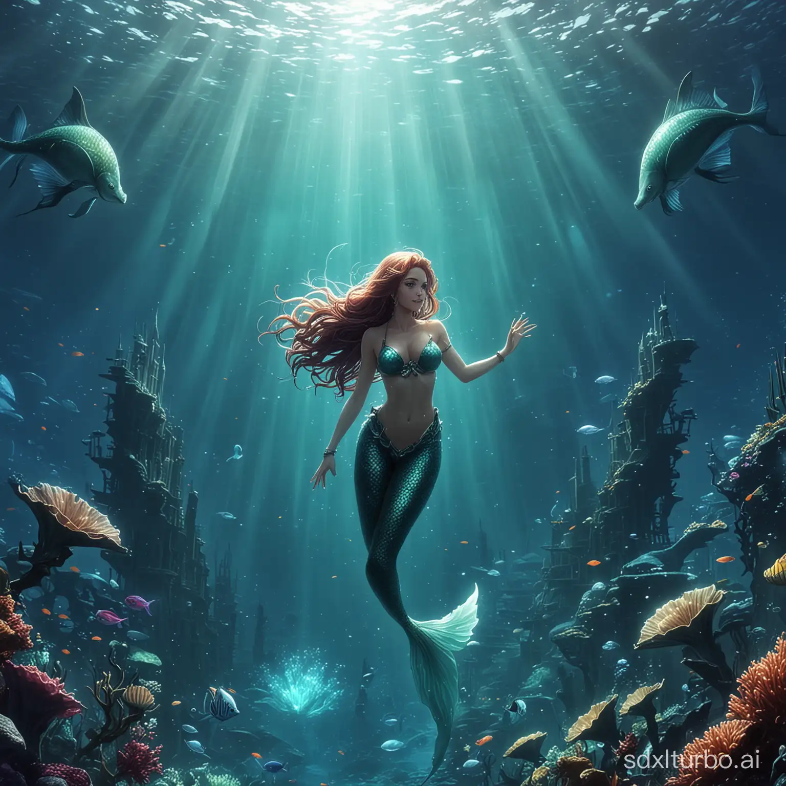 deep sea,Atlantis, anime, Mermaid