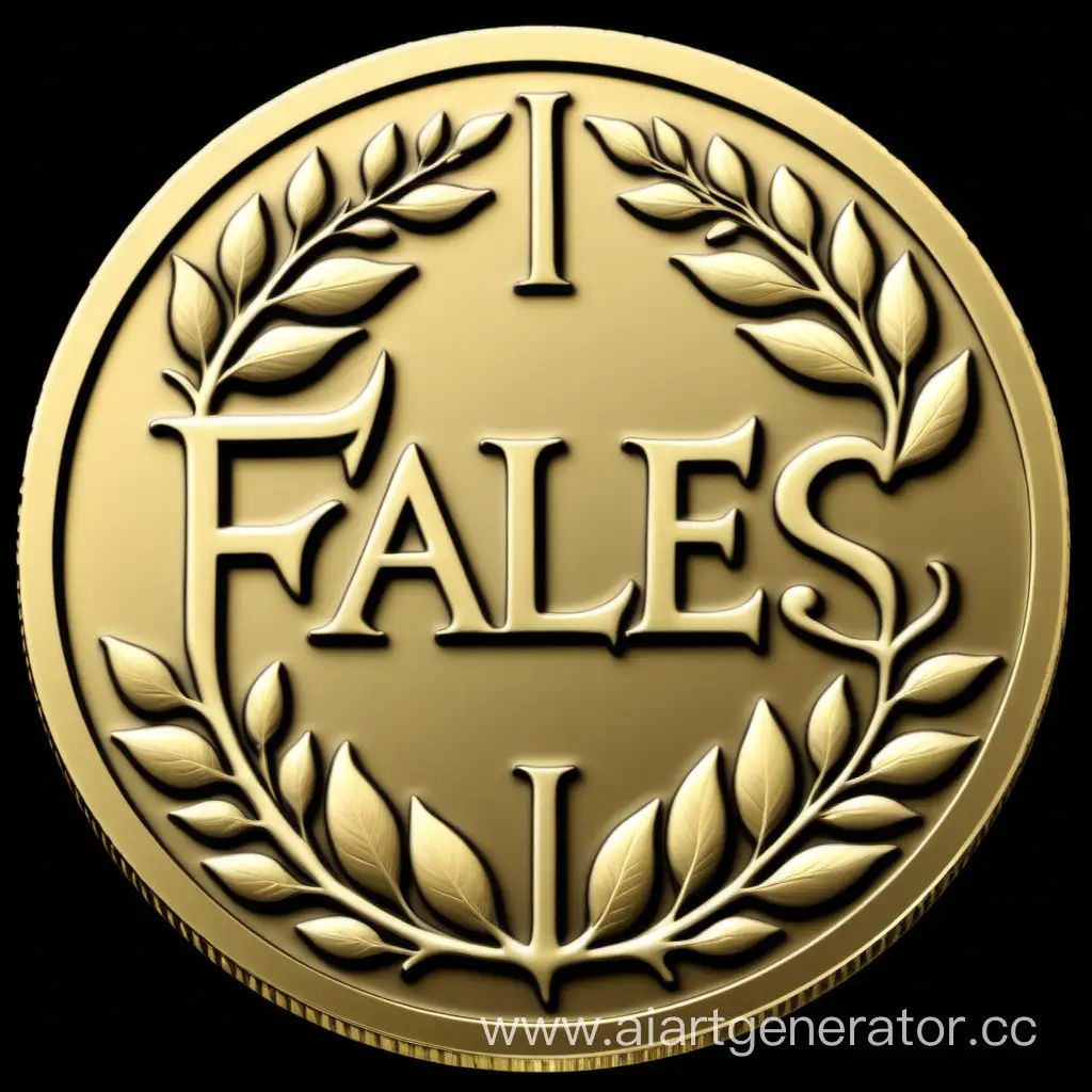 In the image you see a gold coin: this is one thales. On the left of the coin, the letter "F" is depicted in large font with the lower part crossed out, which symbolizes the first letter of the word "Fales". To the right of the letter "F" there is a pattern in the form of leaves and branches, made in a stylized form. The word "FALES" is written in words at the bottom of the coin. All this is against the background of the general flat field of the coin.
