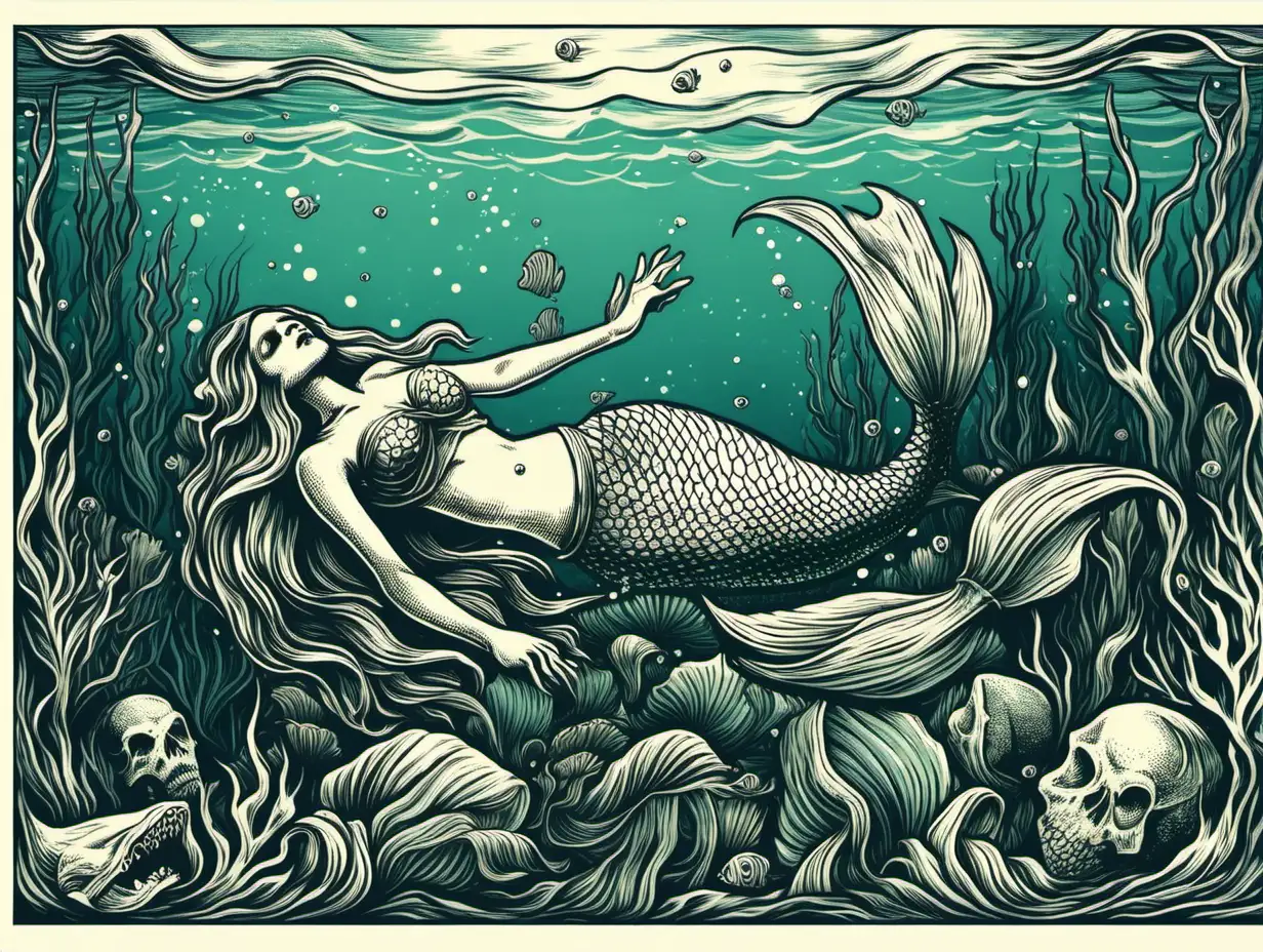dead mermaid, under water scene