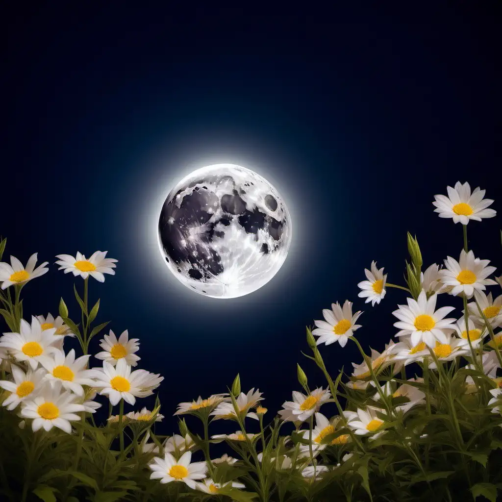 Summer Flowers Illuminated by the Radiant Glow of a Full Moon
