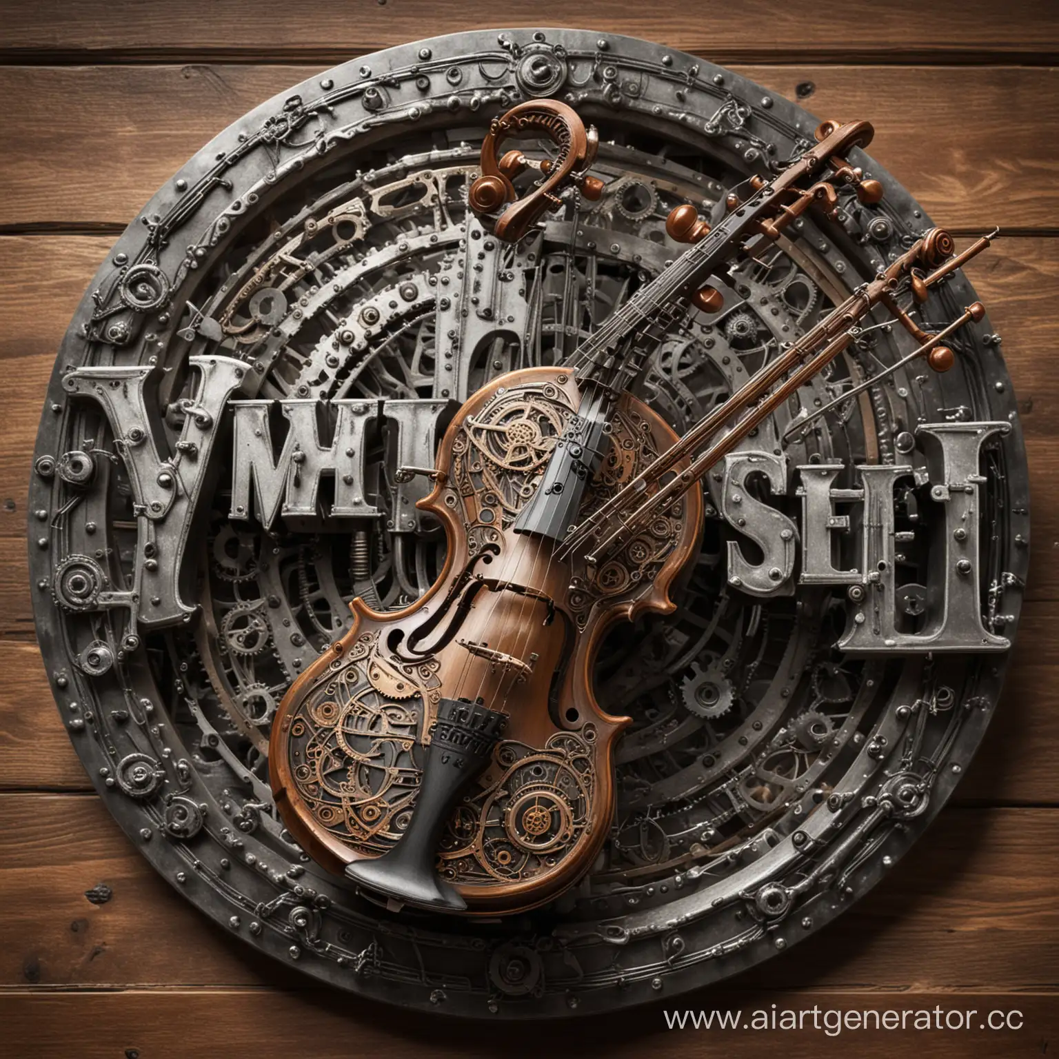 Логотип металической скрипки в стиле стимпанк  с надписью «Симфония Стали»