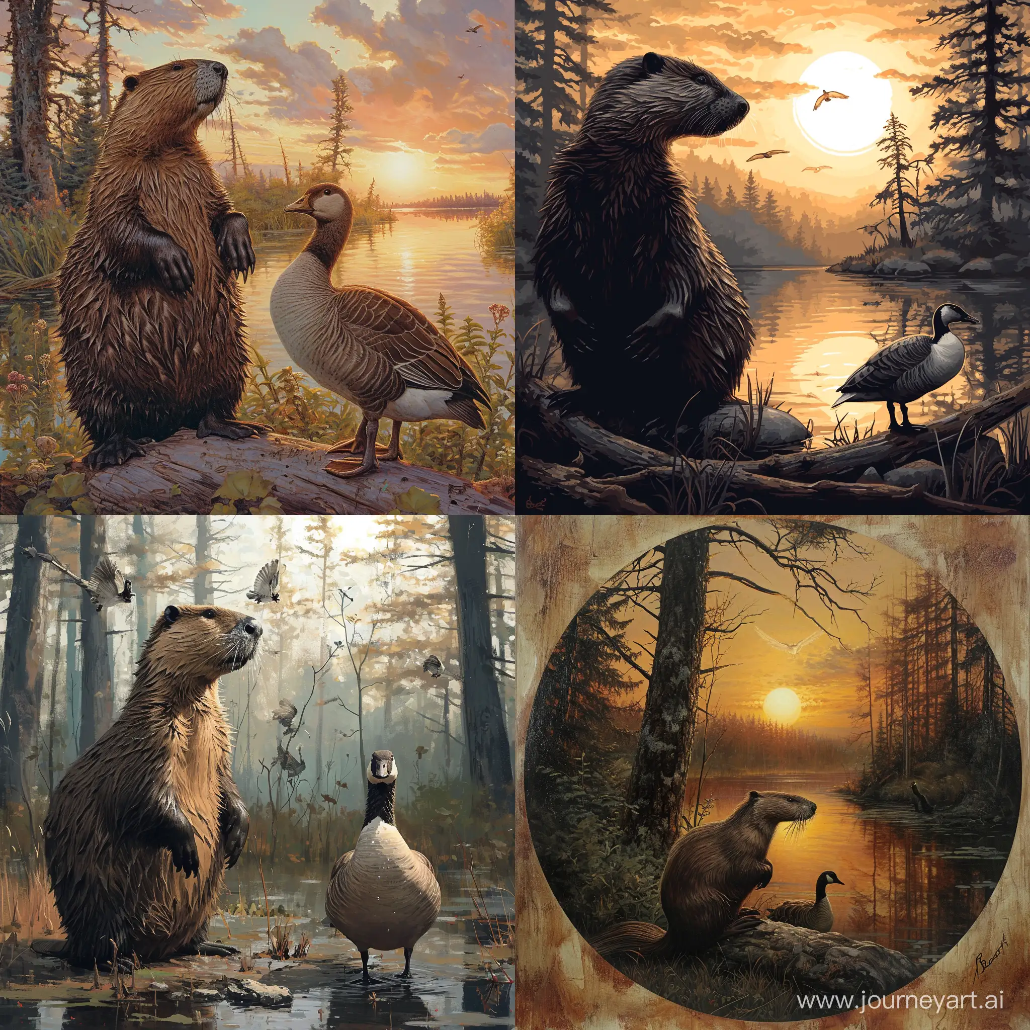 Forest-Dawn-Harmony-Beaver-and-Goose-Embrace-Nature