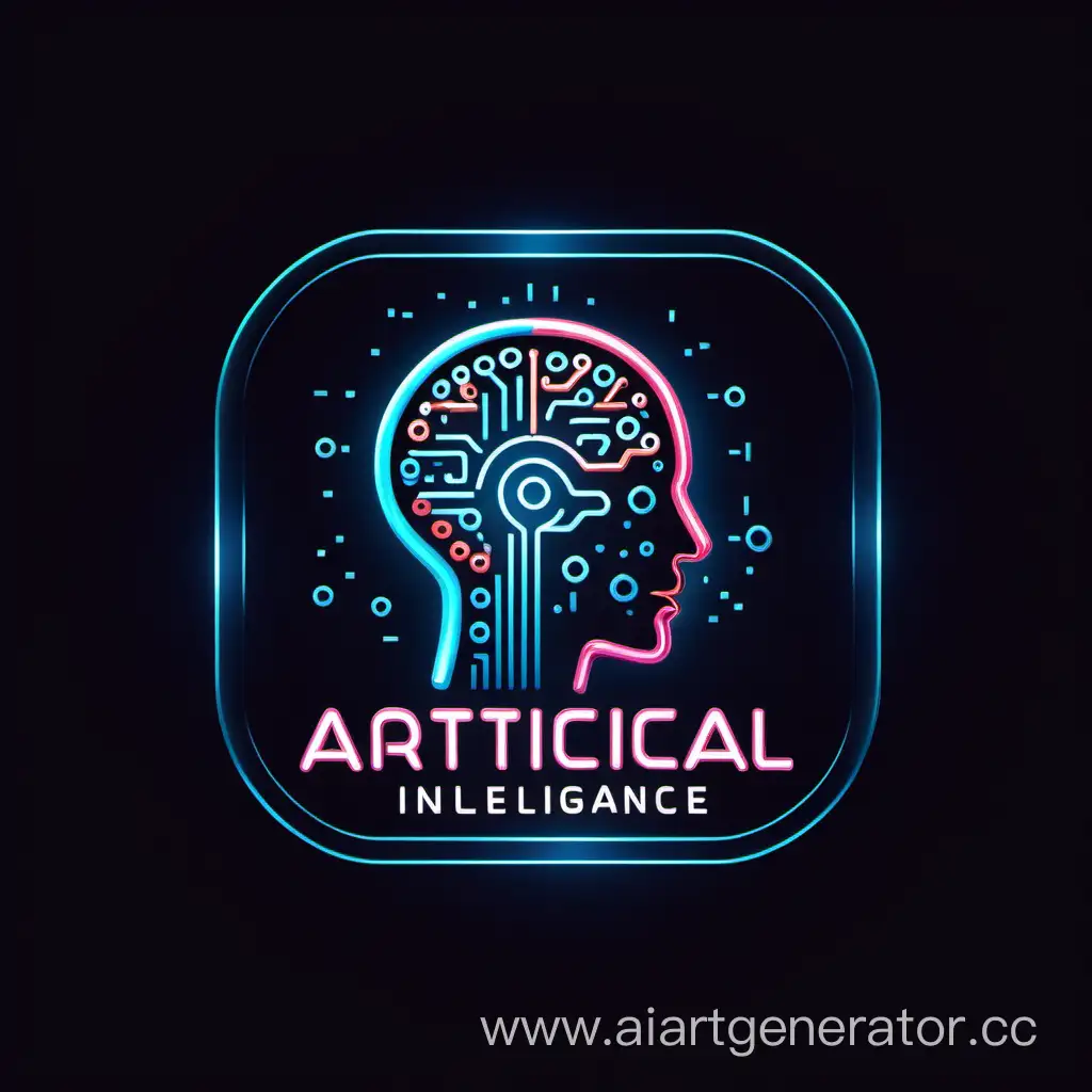 Логотип искусственный интелект, неоновый 