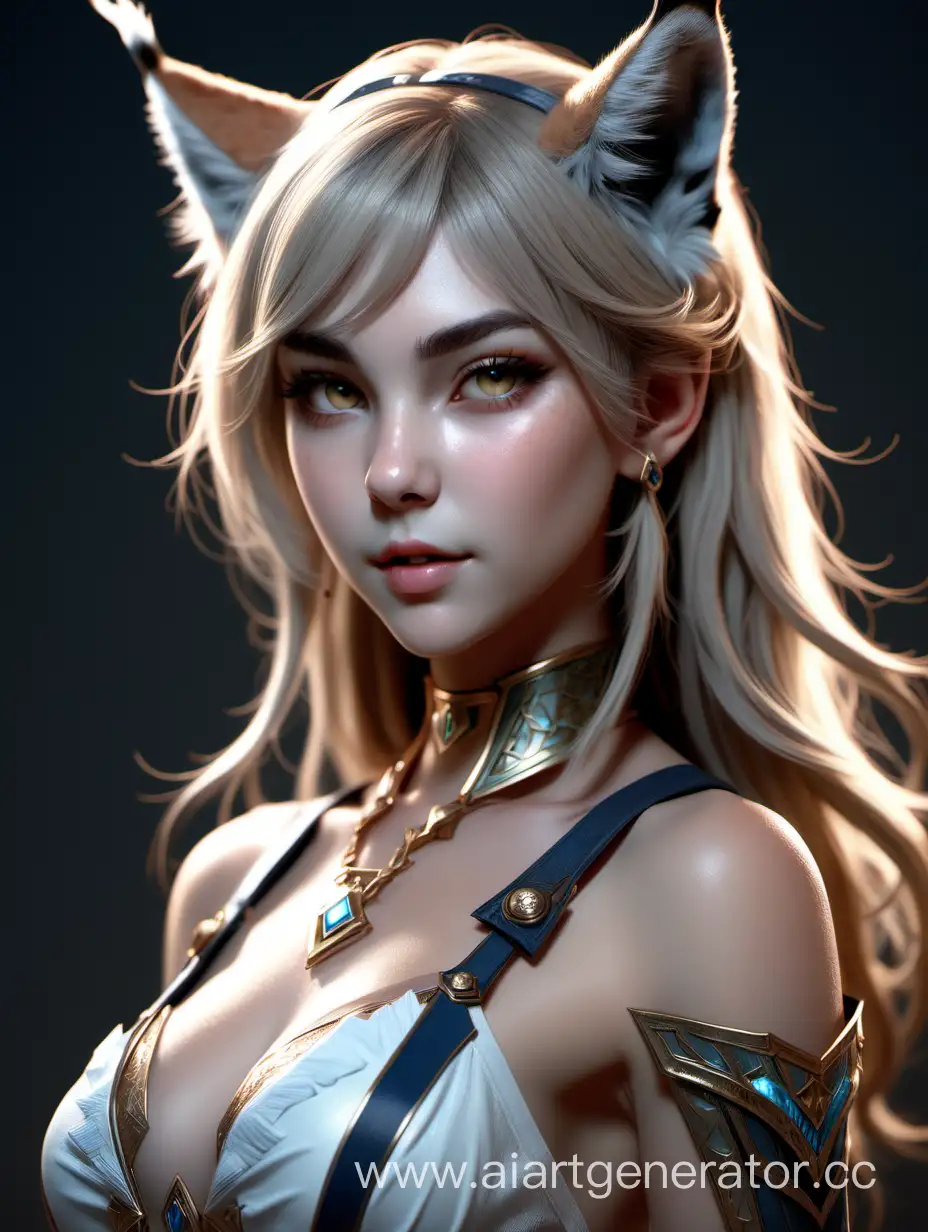 Humanization of Lynx, Very Beautiful Girl, Human Face, Lynx Ears, 8K, Full-length, World of Magic, High detail, High quality