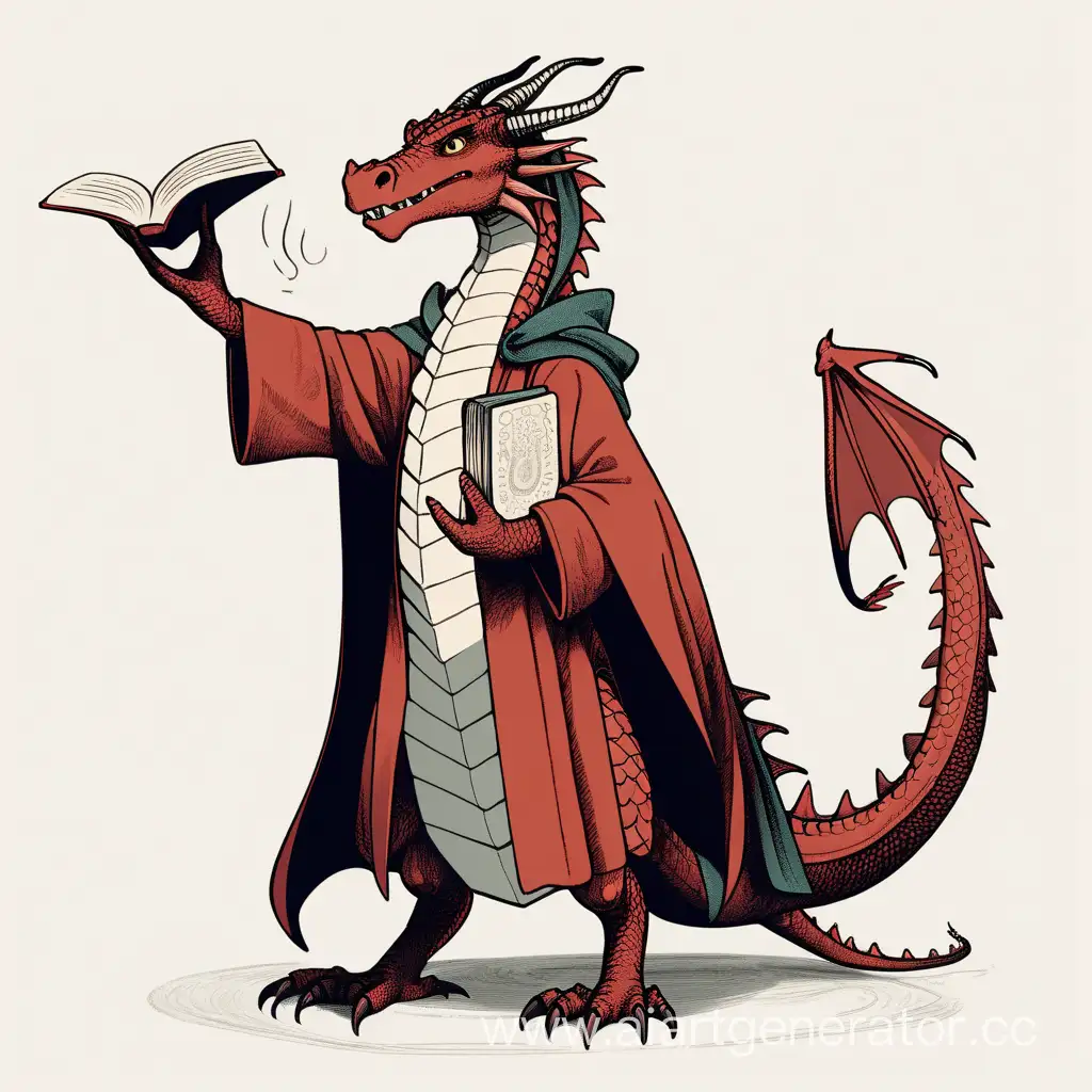 Mystical-Dragon-in-Cloak-Holding-Book-with-Raised-Hand