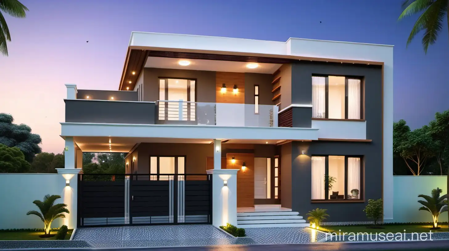 BEST HOUSE TWO FLOOR SMALL MODERN FRONT DESIGN IN BUDGET WITH FLAT ROOF. WITH LIGHTING WOODEN DESIGN BEST.