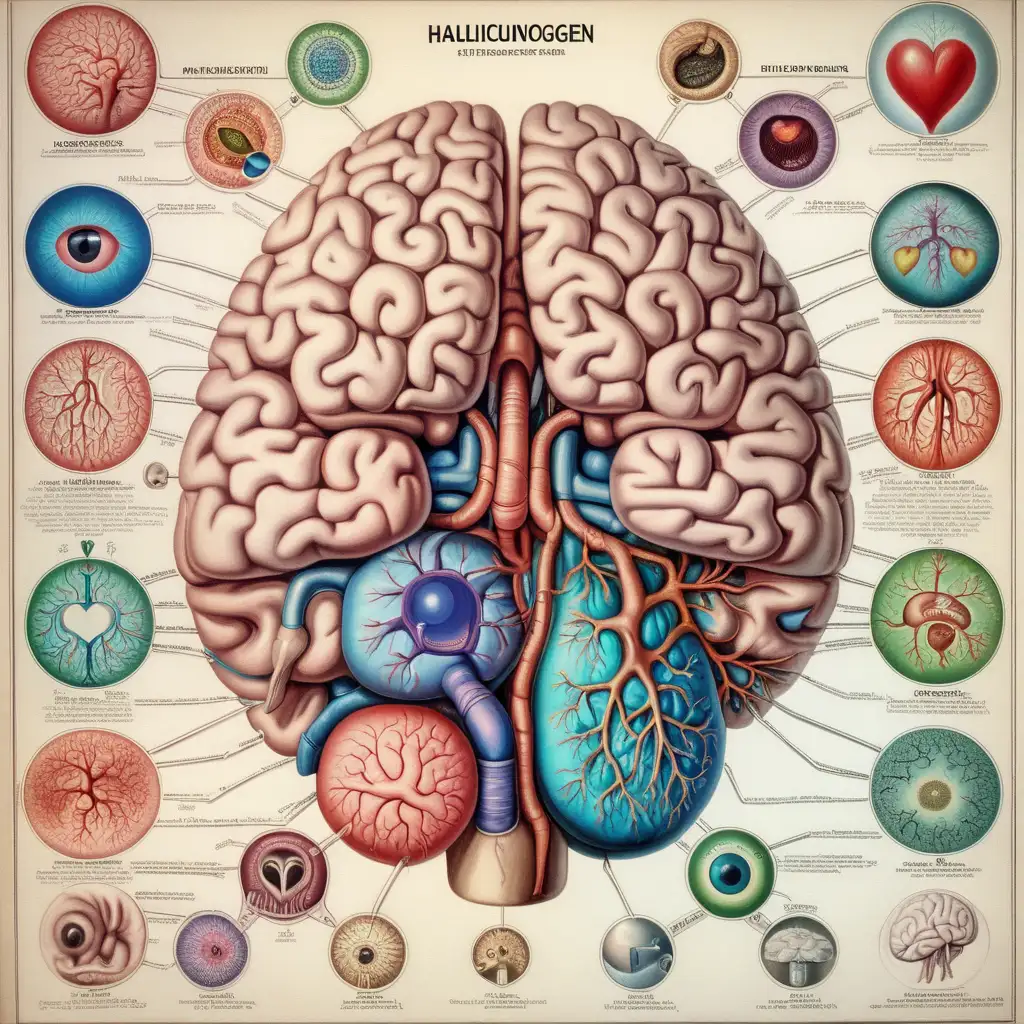  hallucinogen, hallucinationer, brain, chemical, chemistry, anathomy, eyes, ears, lungs, heart