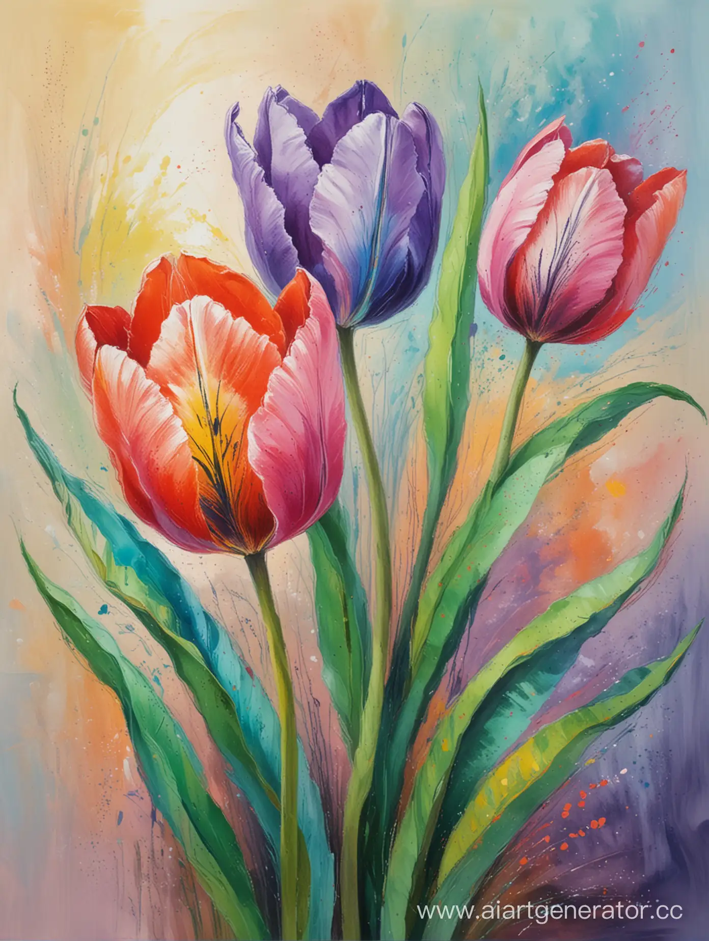 Impressionist-Oil-Pastel-Painting-of-Expressive-Tulips