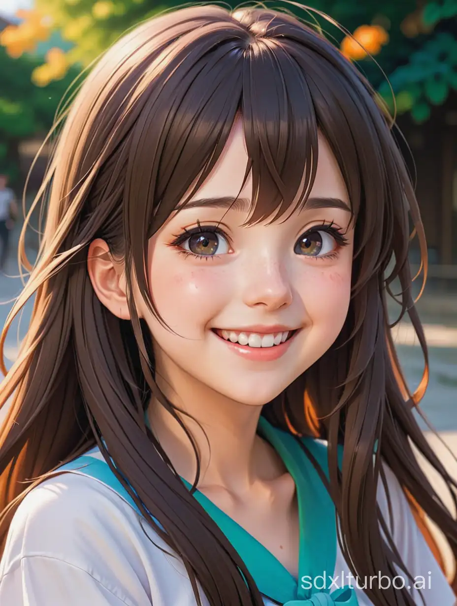 a happy anime girl with long hair
