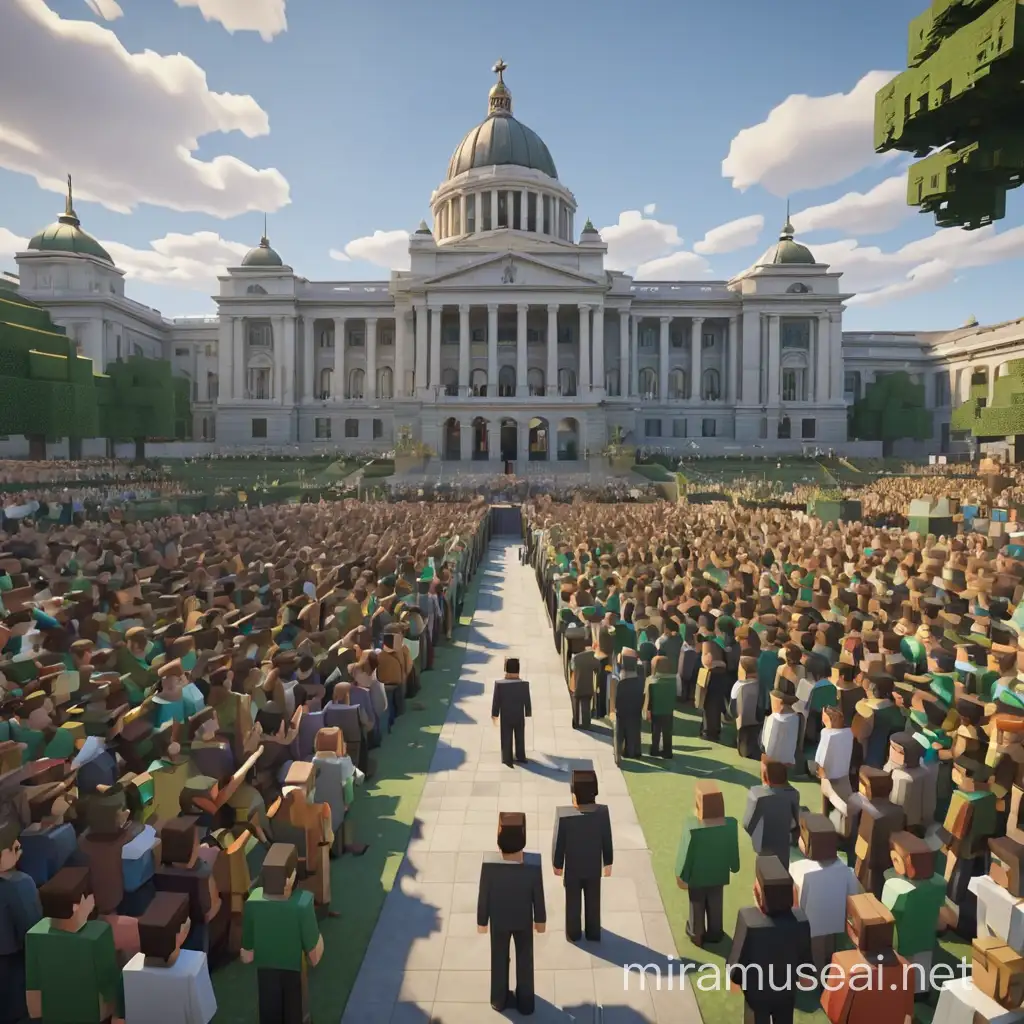Minecraft Players Celebrating Presidents Oath Outside Parliament House