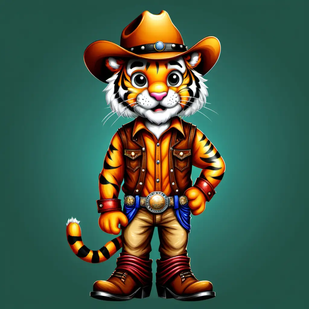 Wild West Tiger Clipart Cowboy Attire for Fierce Feline Illustration