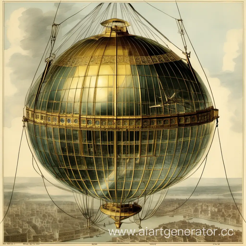 Golden-Flying-Dome-Suspended-from-Dirigible