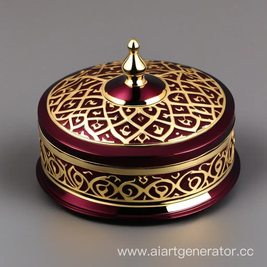 Zamac Perfume decorative ornamental long cap, gold color with dark maroon border line arabesque pattern shaped | metallizing finish