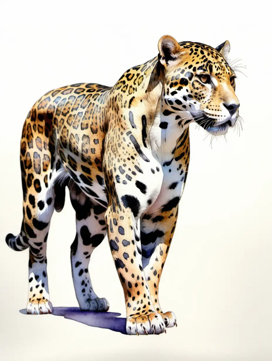 Graceful Jaguar in Full Body Watercolor Drawing
