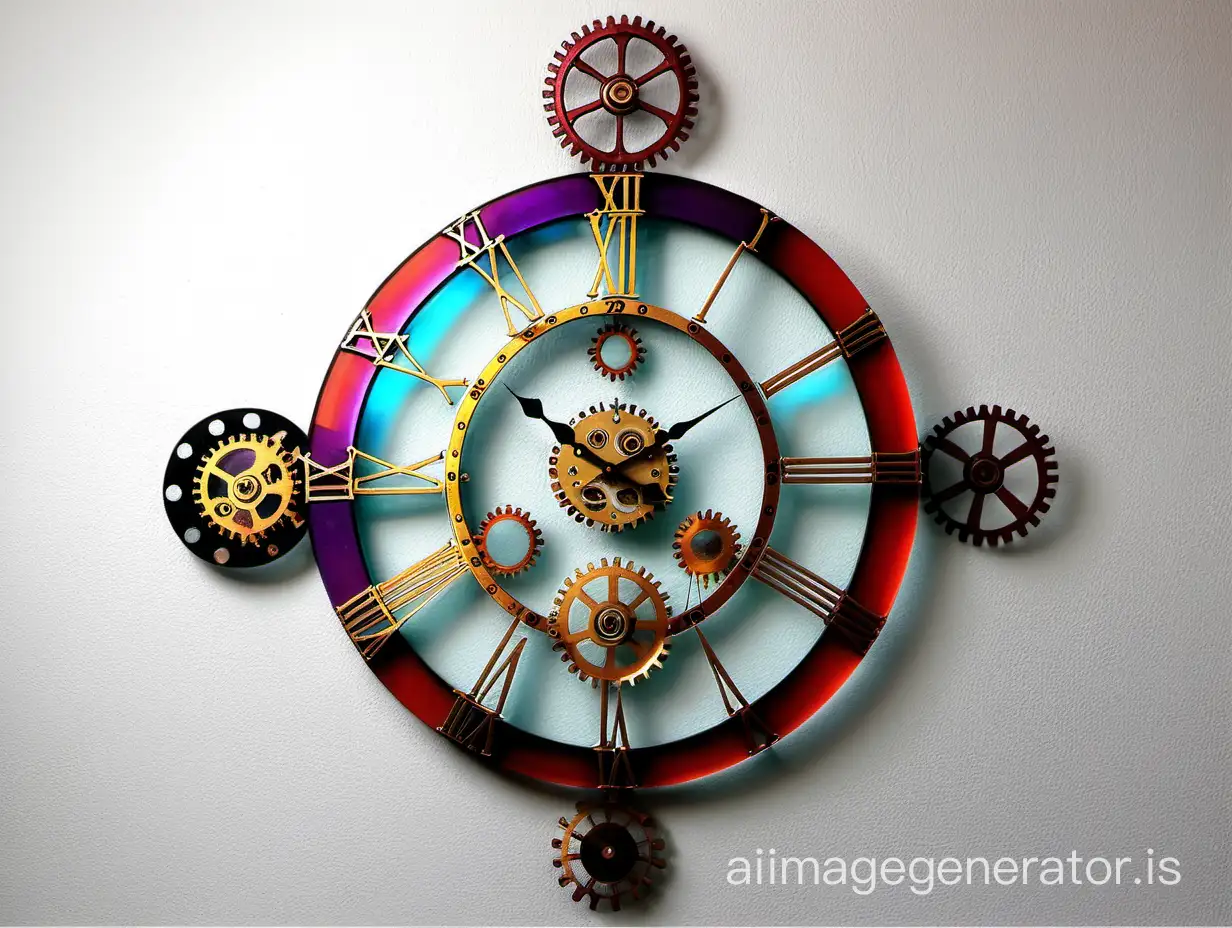 wall clock modern colorful made of glass and iron,steampunk