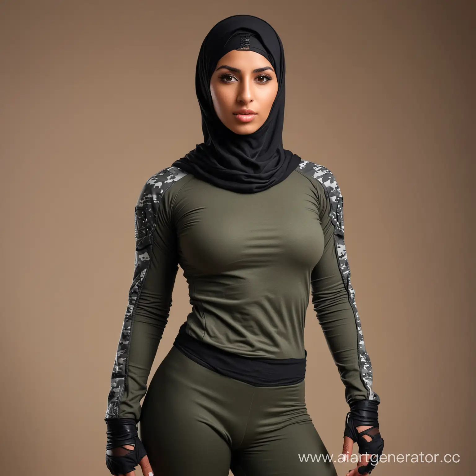 Confident-Arab-Female-Soldier-in-Niqab-with-Athletic-Physique