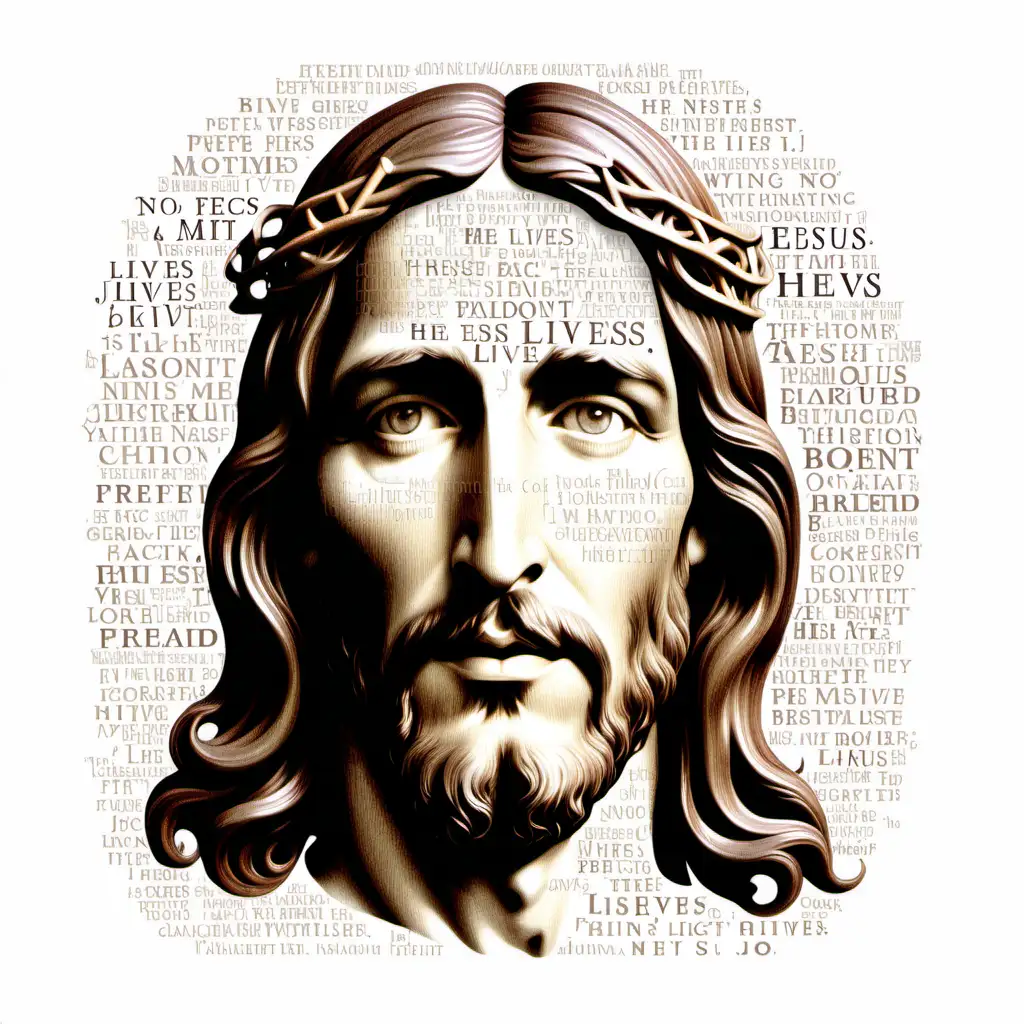 Jesus Christ Face Profile with Living Words