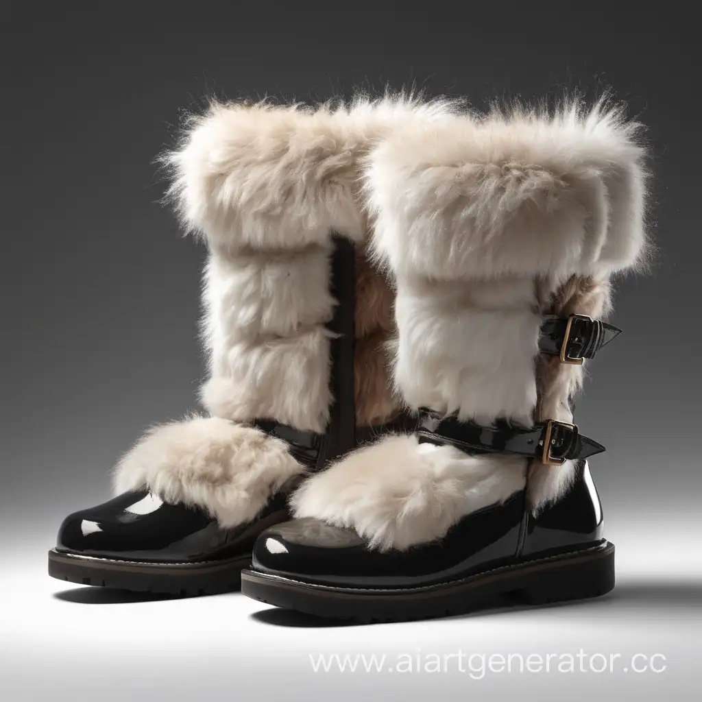 fur footwear, half boots side view
