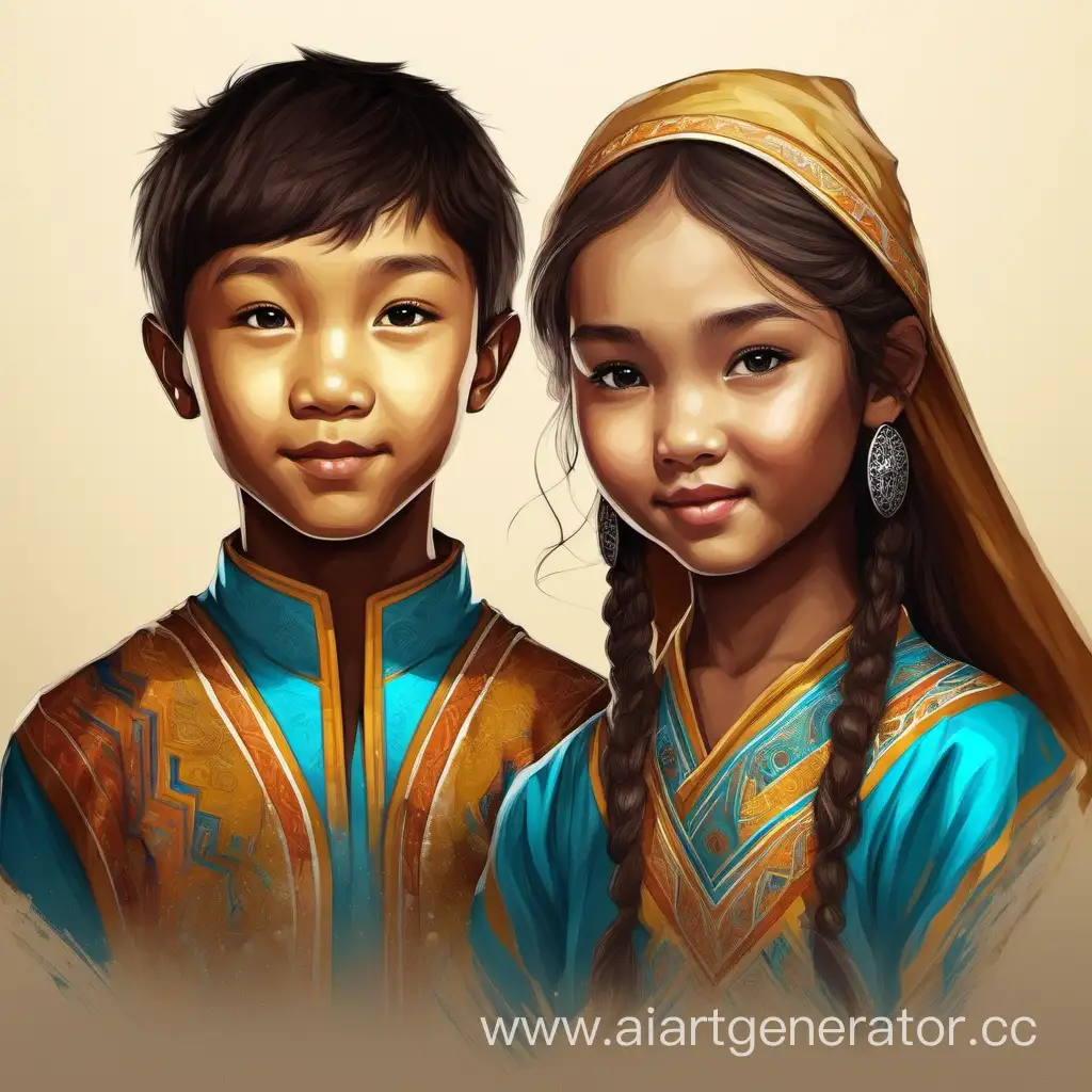 create an art of a Kazakh boy and girl