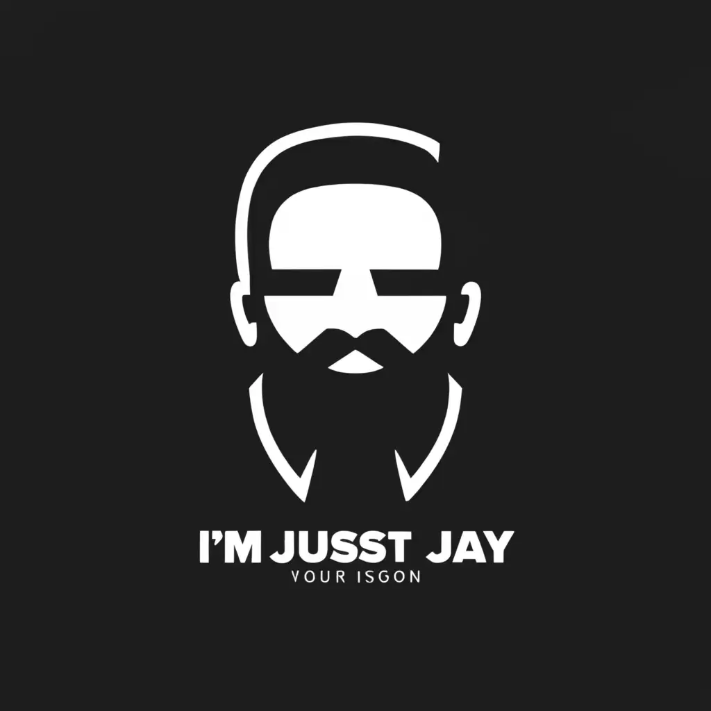 a logo design,with the text "Im Just Jay", main symbol:bald man with a beard black and white,Moderate,be used in Entertainment industry,clear background