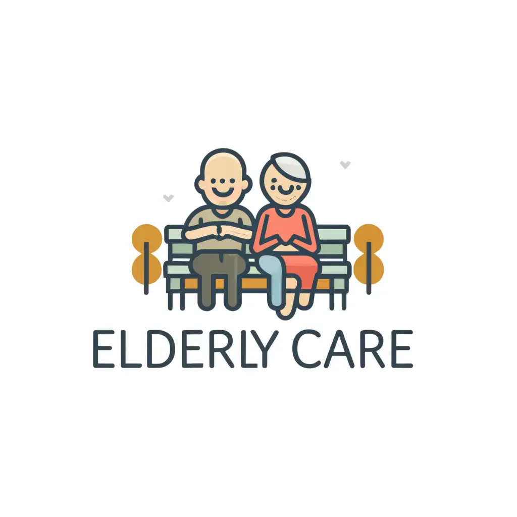 a logo design,with the text "Elderly Care", main symbol:Elderly couple, happy and at ease, senior apartment,Minimalistic,be used in Real Estate industry,clear background