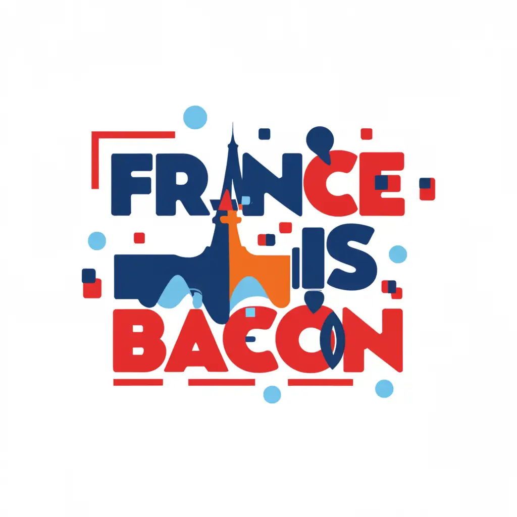 a logo design,with the text "FranceIsBacon", main symbol:a rectangular logo design, only using blue, white and red, modern and bold font, with the text 'FranceIsBacon', with tagline text 'Discover Your Next Chapter', main symbol: FranceIsBacon, Discover Your Next Chapter, simple, abstract, clear background, rectangular, simple, to be used in education industry, clear background,简约, be used in 教育 industry,clear background