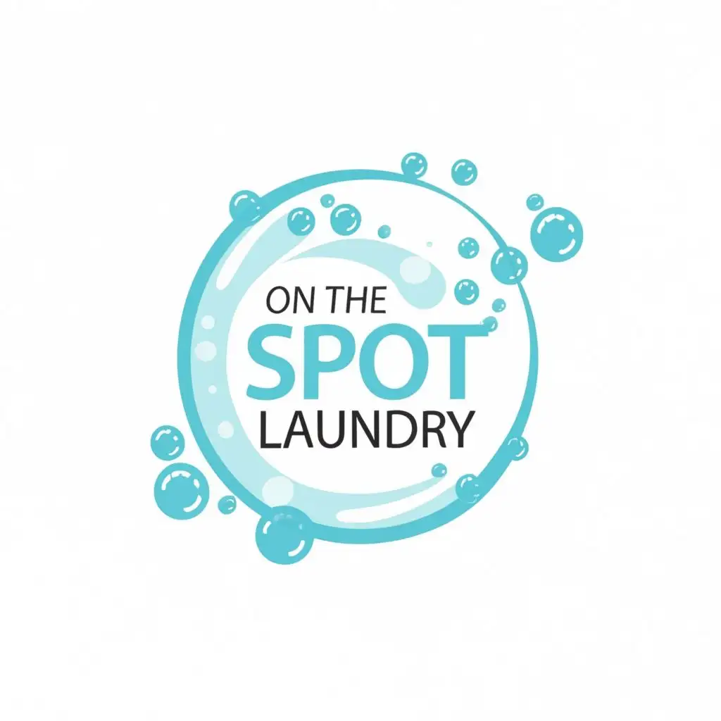 logo, soap bubbles, water, shiny, with the text "On the spot laundry", typography, be used in Beauty Spa industry