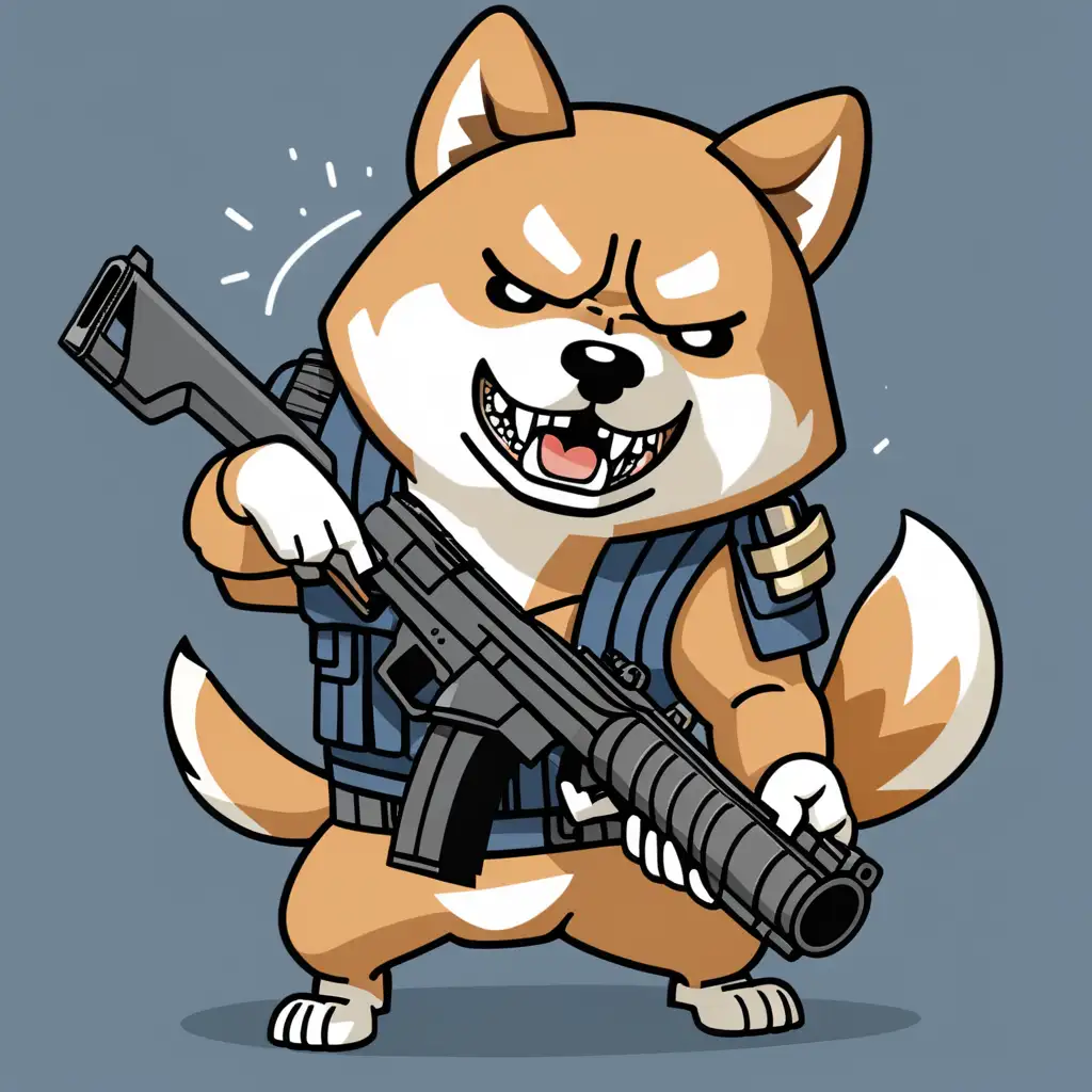 Can you create a angry looking Shiba Inu with two pumpguns