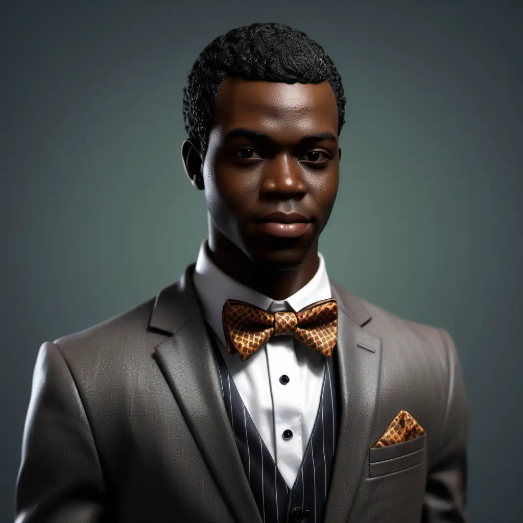 Elegant African American Man in Classic Suit and Bow Tie