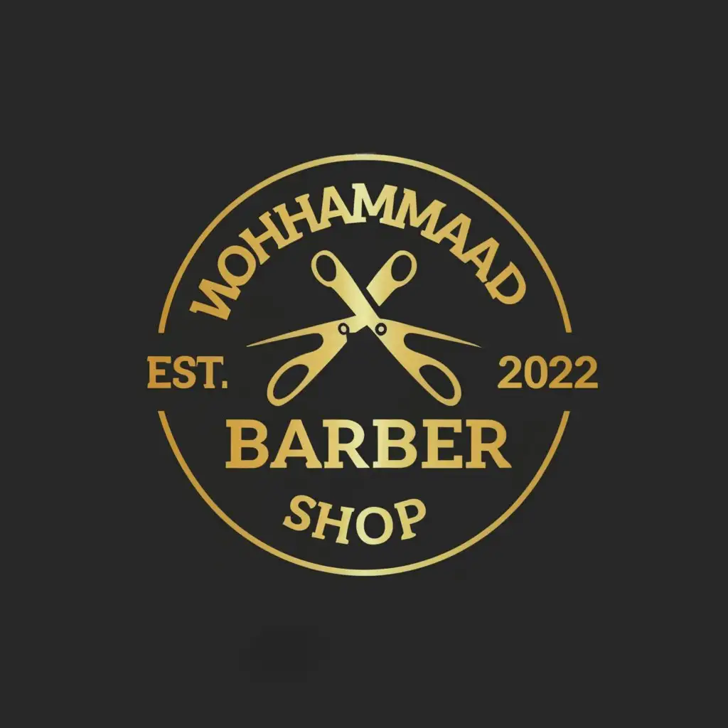 a logo design,with the text "Mohammad barber shop", main symbol:Image of barber scissors,Moderate,clear background