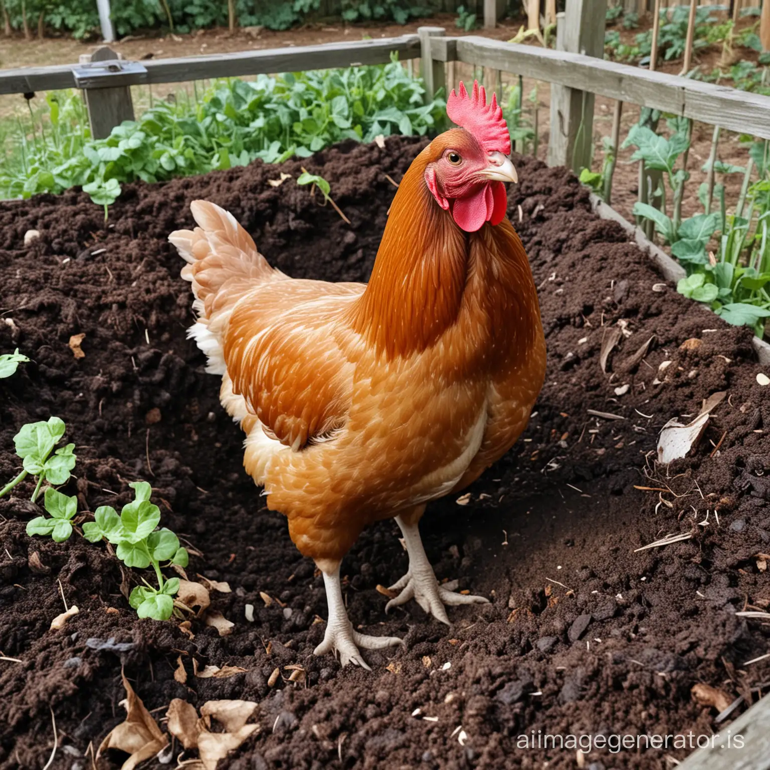 Chicken  in compost 