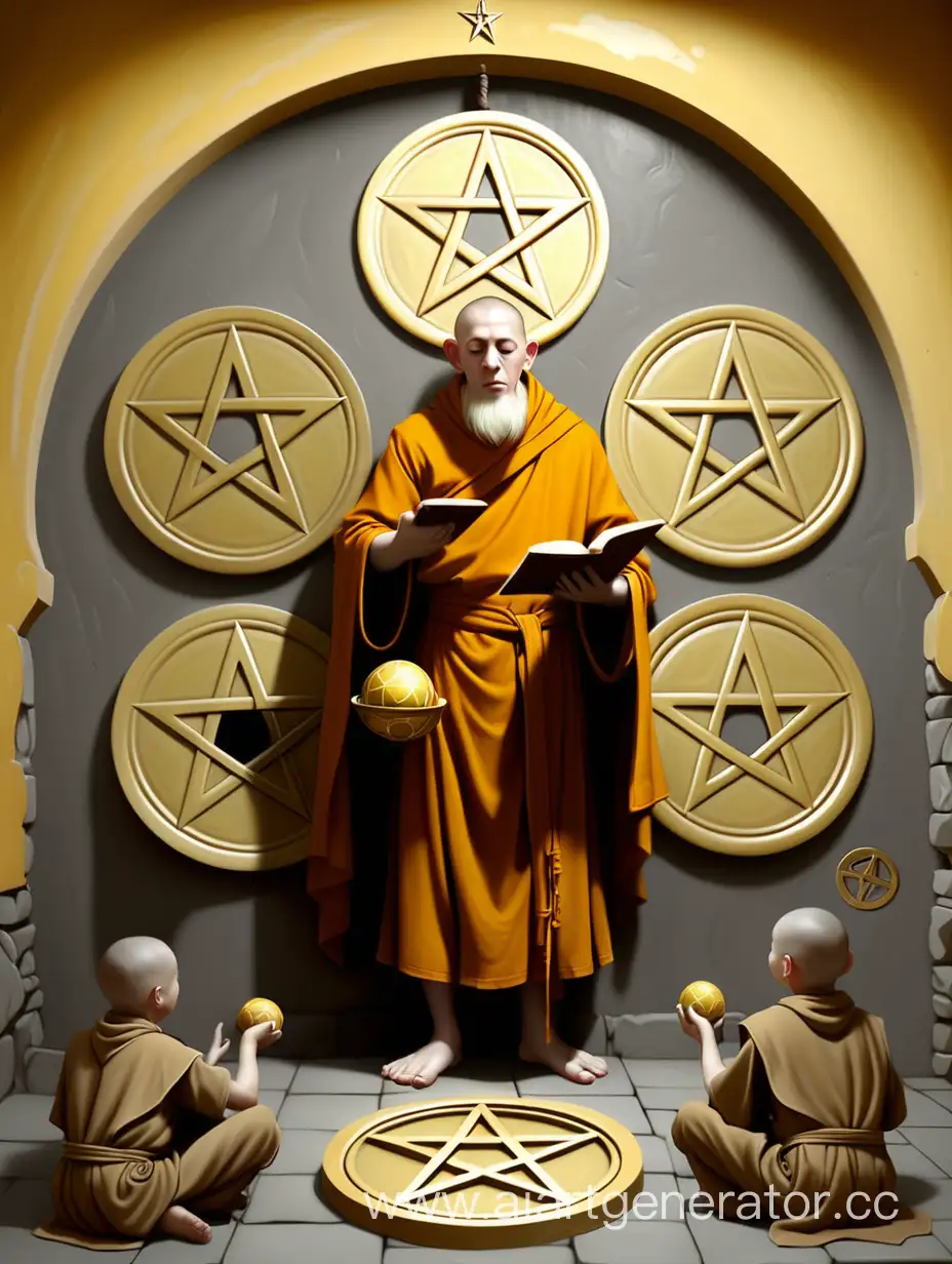 Monk-with-Three-Golden-Pentacles-in-Sacred-Setting