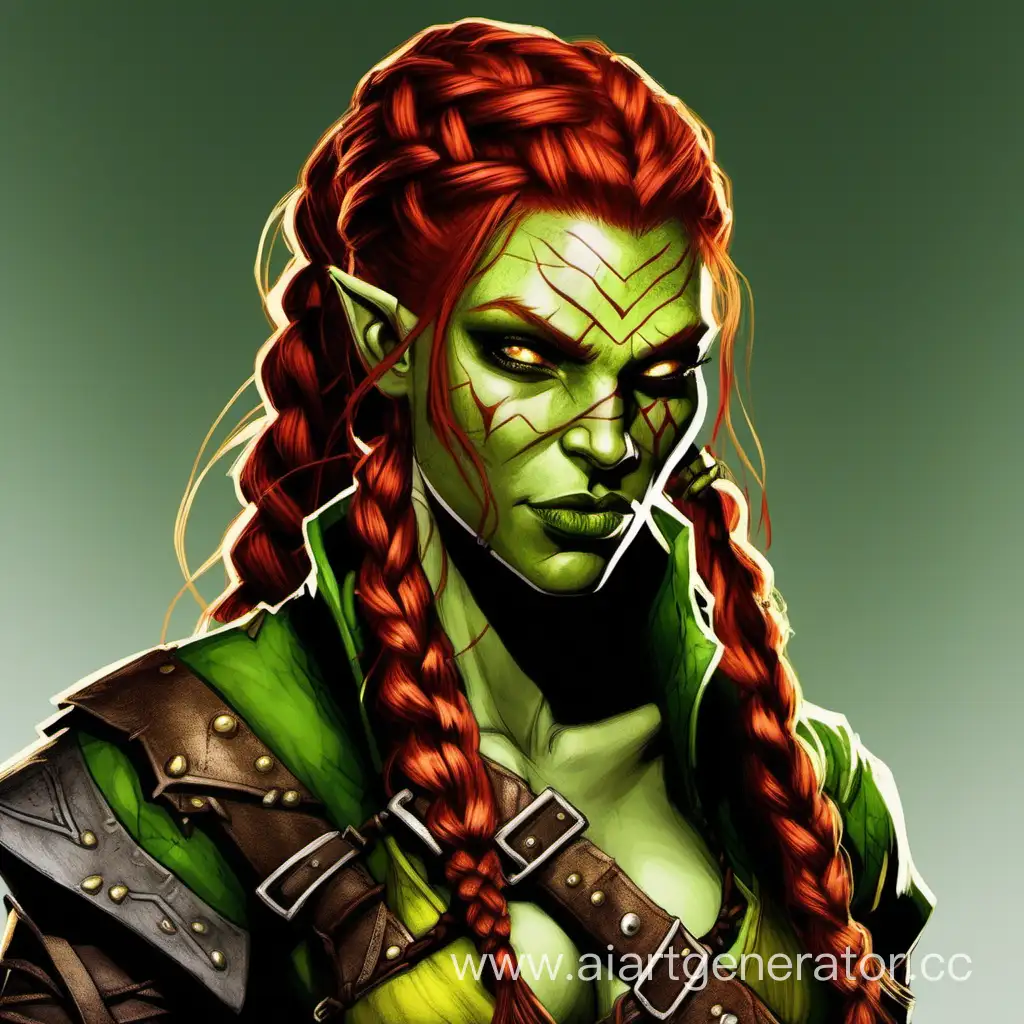 Enigmatic-HalfOrc-Girl-in-Rogue-Attire-with-Red-Braided-Hair