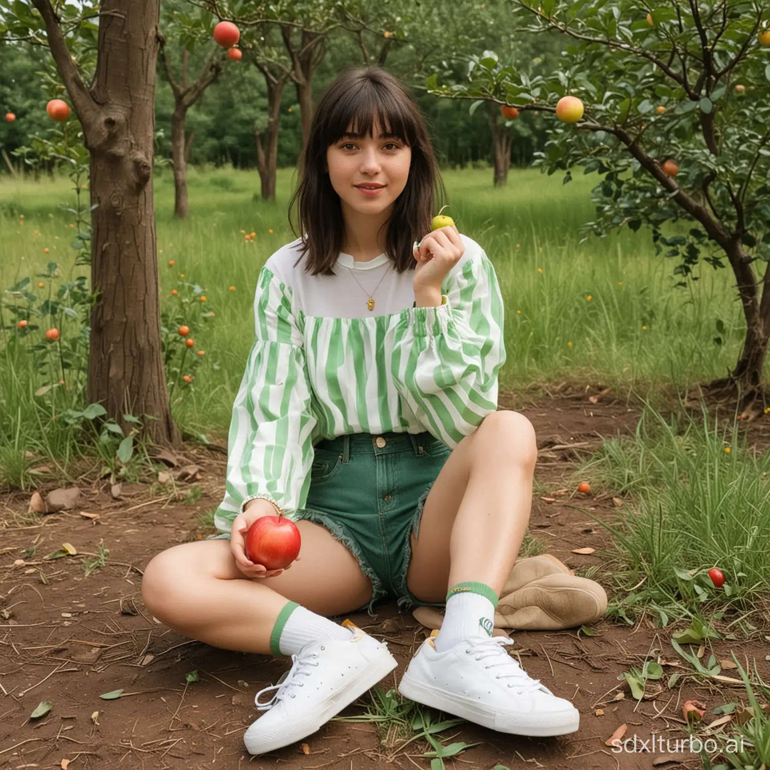 Whimsical-Girl-Offering-Red-Apple-in-Natural-Forest-Setting