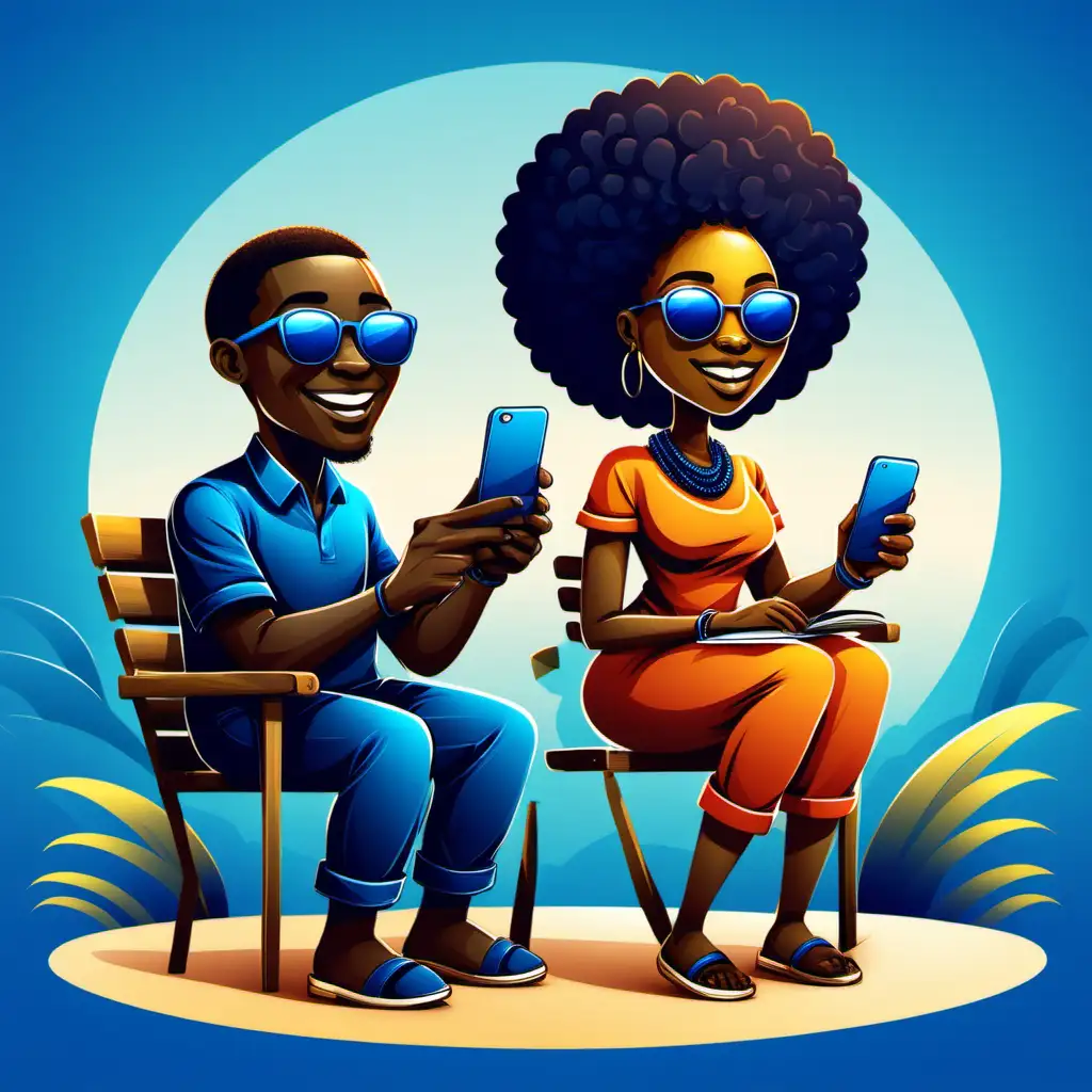 Illustration for a friendly all-inclusive African messaging app. With shades of blue background 
colors