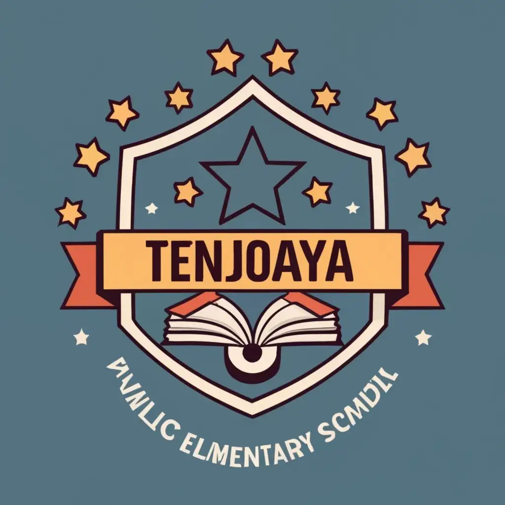 logo, Shield and book stars, with the text "PUBLIC ELEMENTARY SCHOOL TENJOJAYA", typography, be used in Education industry