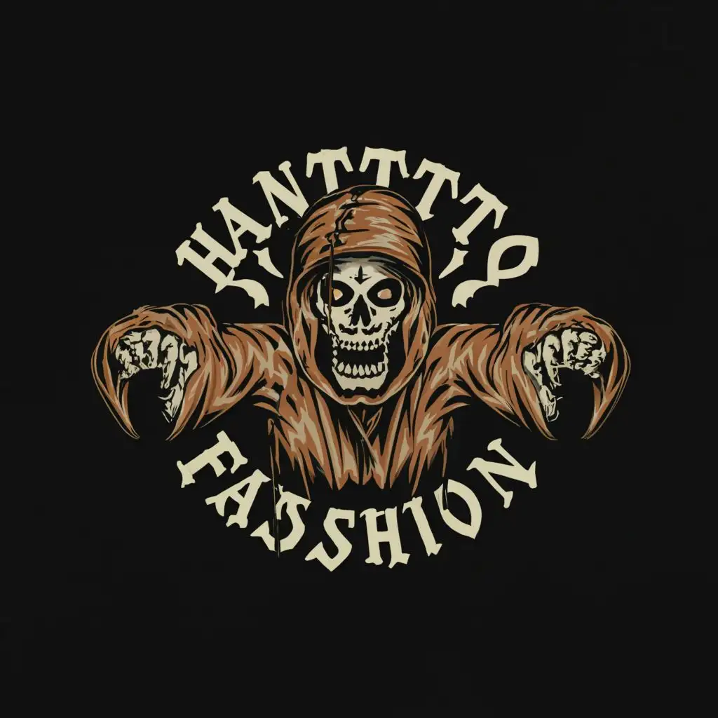 logo, Scary and dark clothes, with the text "Hantoto fashion", typography