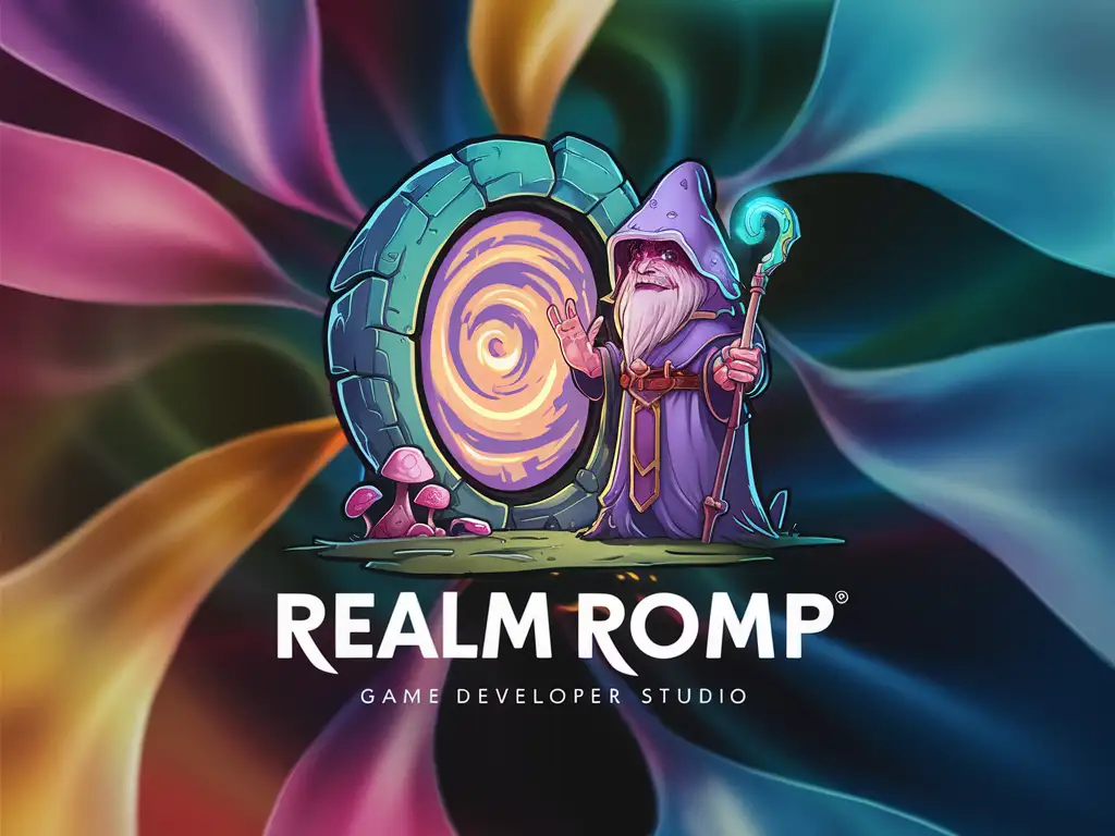 Fantasy Game Logo Design Shroom Wizard Portal Realm Romp