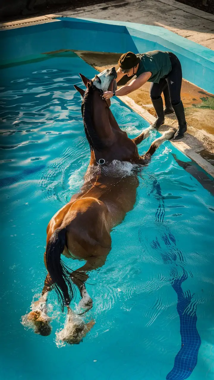 Horse training in swimming pool 
