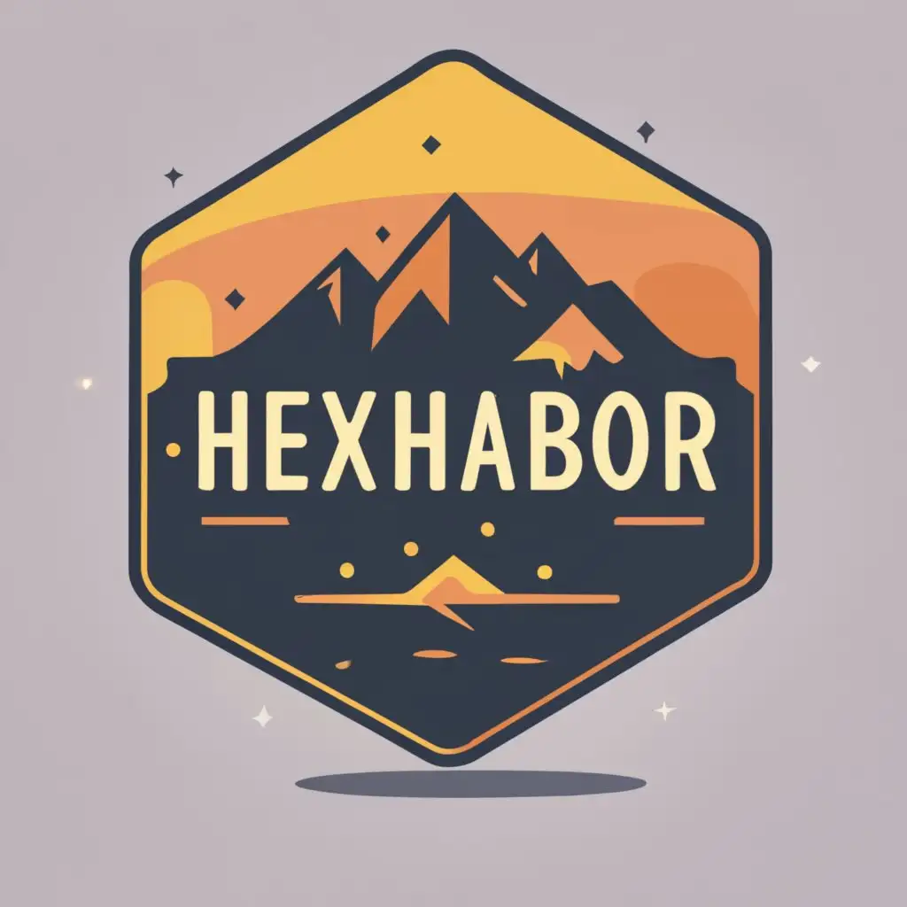 logo, hexagon, mountain, with the text "Hexharbor", typography, be used in Entertainment industry