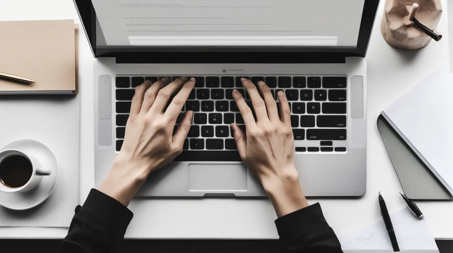 Efficient Work Environment Hands Typing on Sleek Laptop in Minimalist Workspace