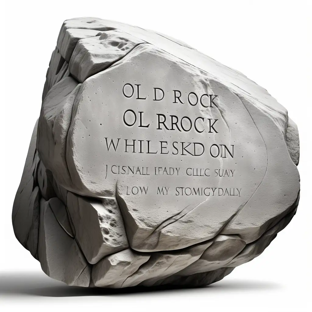 Engraved Old Rock on White Background