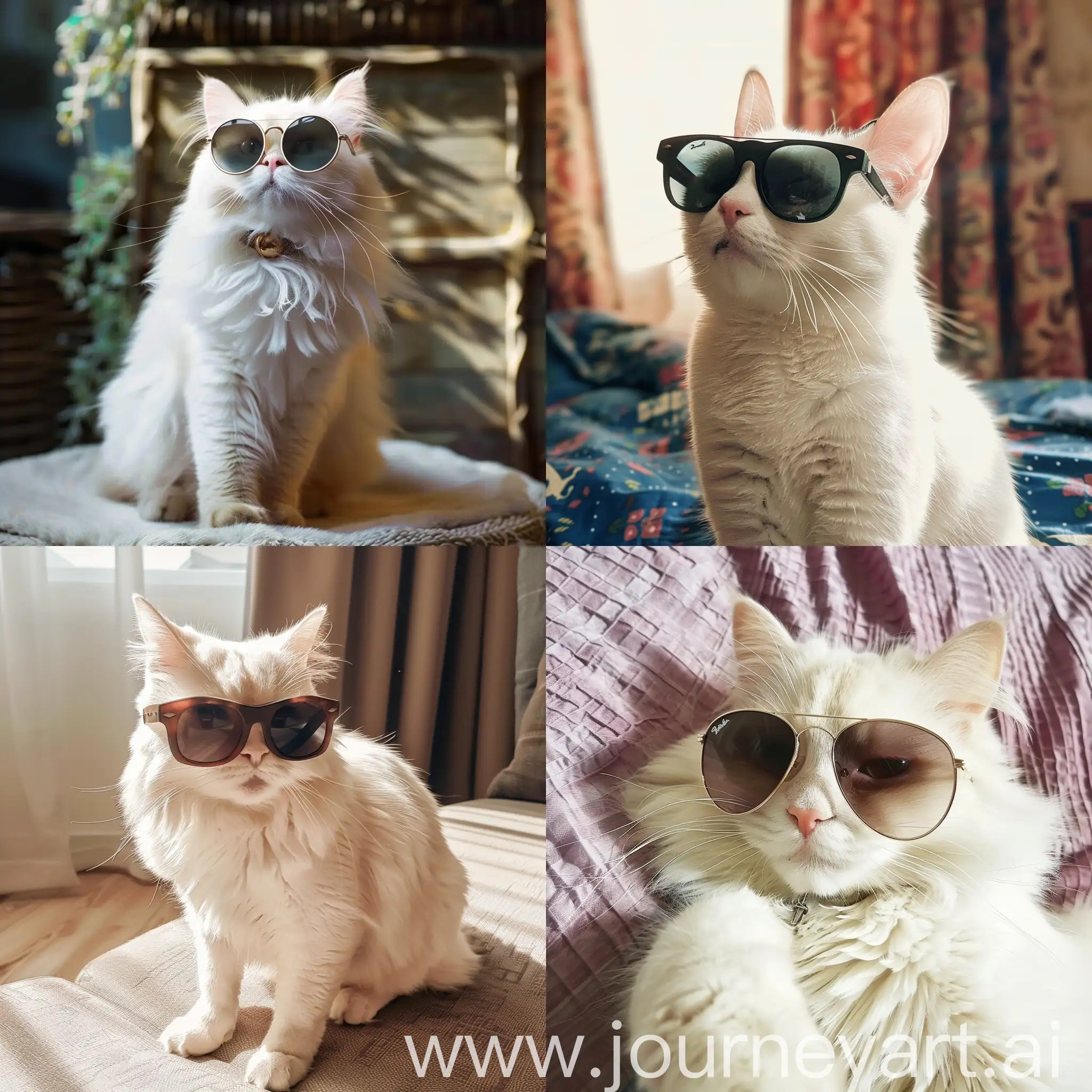 قطة بيضاء ترتدي نظارة شمسية