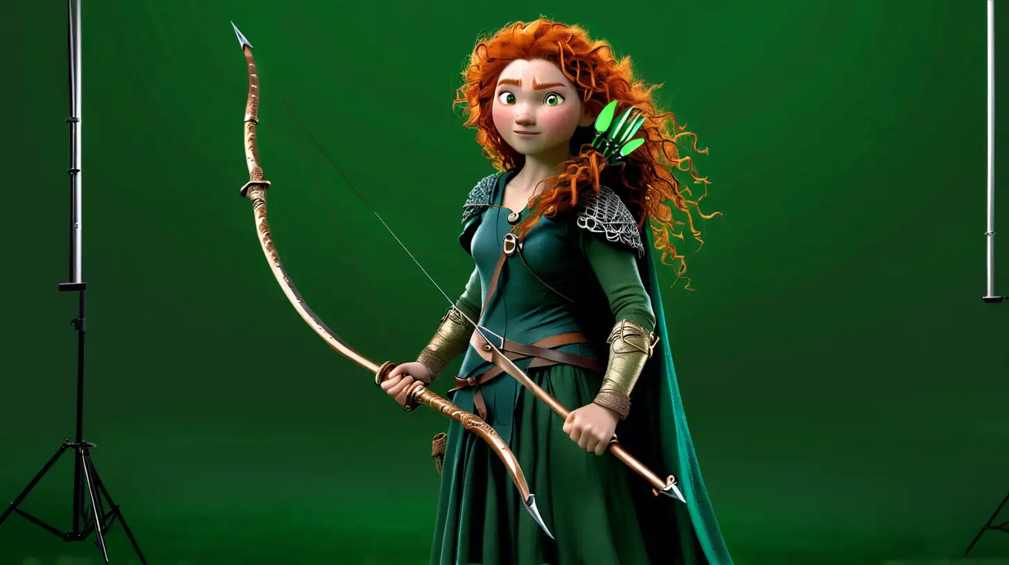 Merida Brave in front of a green screen background