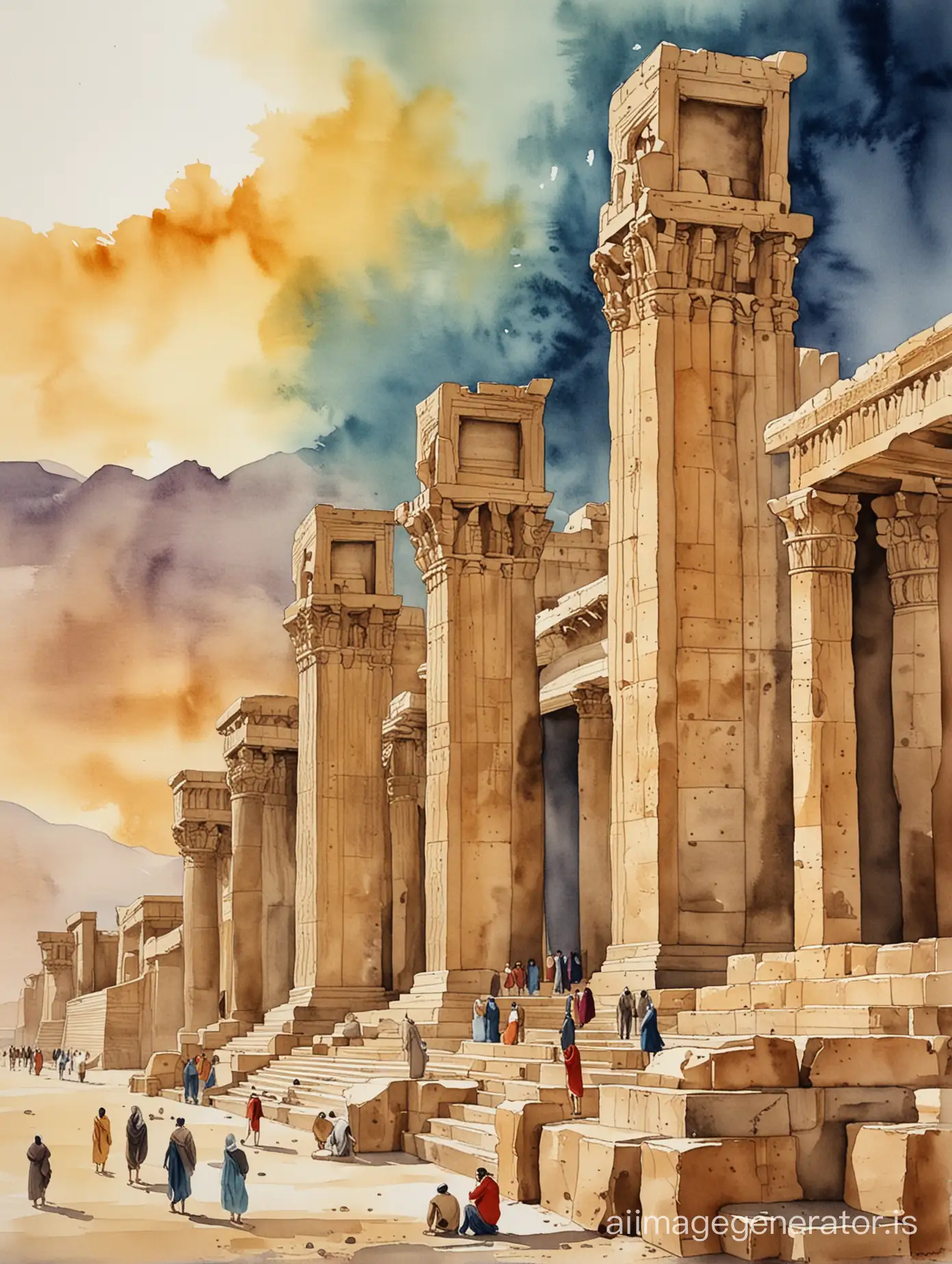 persepolis abstract watercolour painting