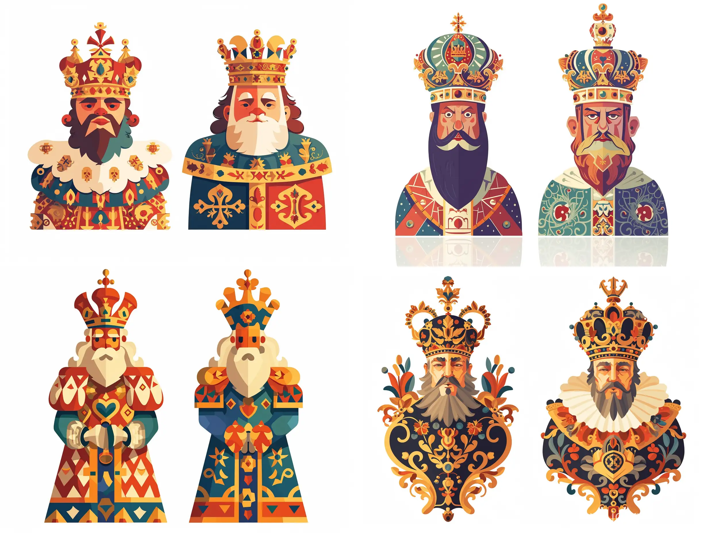 Renaissance-King-Ornament-Variants-Vertical-Reflection-Decorative-Flat-Illustration-on-White-Background