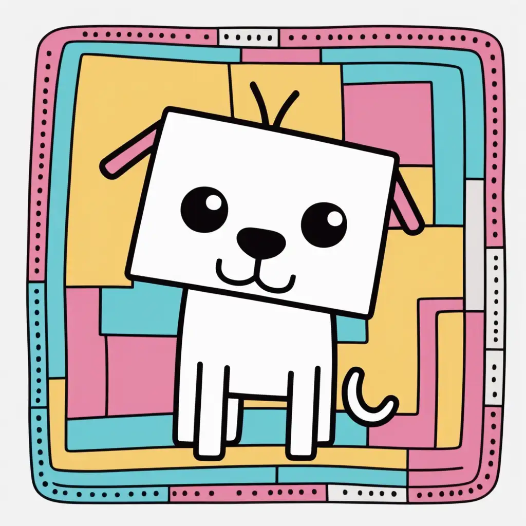 funky cute square line dog comical