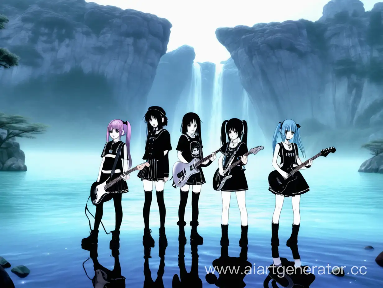 Gothic-Anime-Rock-Band-with-Three-Girls-in-2000s-Style-and-Neptune-Water-Landscapes