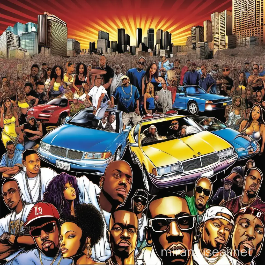 People together and flashy cars West coast rap hip hop album cover movie cover in 2009 late 2000s hip 
