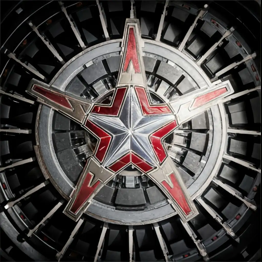 logo, arc reactor image from Iron Man movie, with red text "STAR" very large red font located over the center of the star, typography, be used in Technology industry